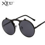 XIU Flip Up Steampunk Sunglasses Men Round Vintage Mens Sunglass Brand Designer Fashion Glasses UV400