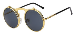 XIU Flip Up Steampunk Sunglasses Men Round Vintage Mens Sunglass Brand Designer Fashion Glasses UV400