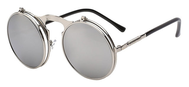 XIU Flip Up Steampunk Sunglasses Men Round Vintage Mens Sunglass Brand Designer Fashion Glasses UV400