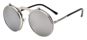 XIU Flip Up Steampunk Sunglasses Men Round Vintage Mens Sunglass Brand Designer Fashion Glasses UV400