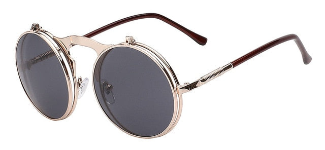 XIU Flip Up Steampunk Sunglasses Men Round Vintage Mens Sunglass Brand Designer Fashion Glasses UV400