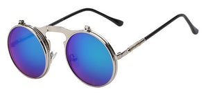 XIU Flip Up Steampunk Sunglasses Men Round Vintage Mens Sunglass Brand Designer Fashion Glasses UV400