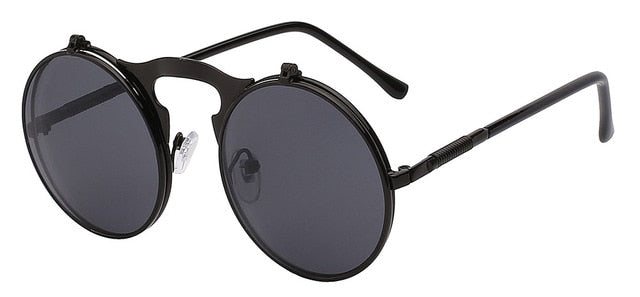 XIU Flip Up Steampunk Sunglasses Men Round Vintage Mens Sunglass Brand Designer Fashion Glasses UV400