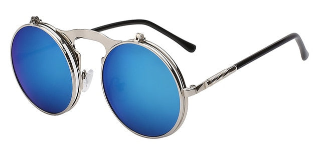 XIU Flip Up Steampunk Sunglasses Men Round Vintage Mens Sunglass Brand Designer Fashion Glasses UV400