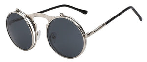 XIU Flip Up Steampunk Sunglasses Men Round Vintage Mens Sunglass Brand Designer Fashion Glasses UV400
