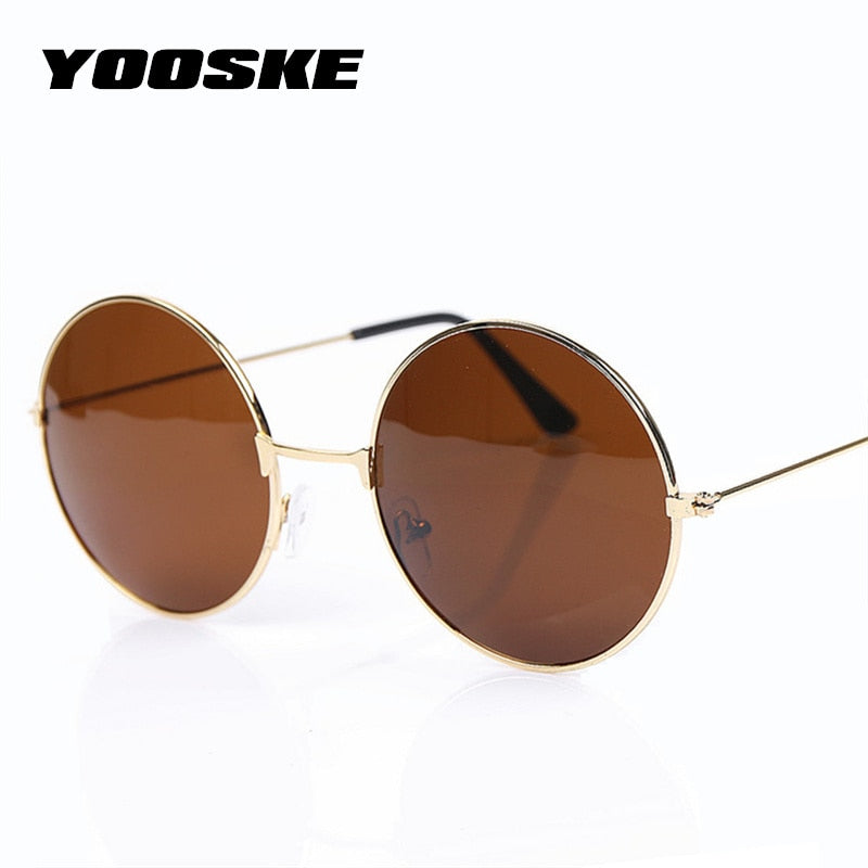 YOOSKE Vintage Round Gold Sunglasses female male black sunglasses Mirror Eyewear Sun Glasses For Women Men Brand Designer UV400