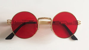 Peekaboo vintage retro gothic steampunk mirror sunglasses gold and black sun glasses vintage round circle men UV gafas de sol