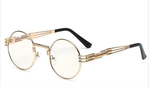 Peekaboo vintage retro gothic steampunk mirror sunglasses gold and black sun glasses vintage round circle men UV gafas de sol