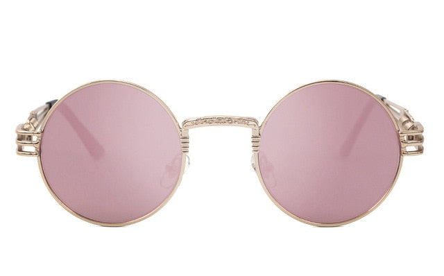 Peekaboo vintage retro gothic steampunk mirror sunglasses gold and black sun glasses vintage round circle men UV gafas de sol