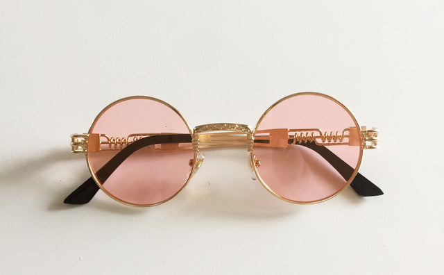 Peekaboo vintage retro gothic steampunk mirror sunglasses gold and black sun glasses vintage round circle men UV gafas de sol