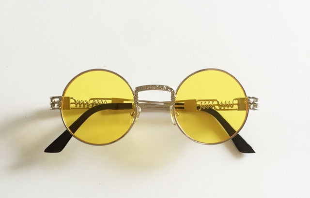 Peekaboo vintage retro gothic steampunk mirror sunglasses gold and black sun glasses vintage round circle men UV gafas de sol