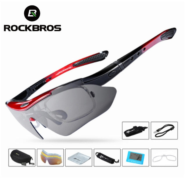 ROCKBROS Polarized Sports Men Sunglasses Road Cycling Glasses Mountain Bike Bicycle Riding Protection Goggles Eyewear 5 Lens