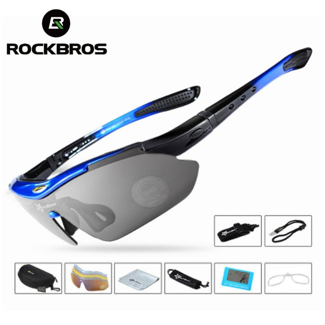 ROCKBROS Polarized Sports Men Sunglasses Road Cycling Glasses Mountain Bike Bicycle Riding Protection Goggles Eyewear 5 Lens