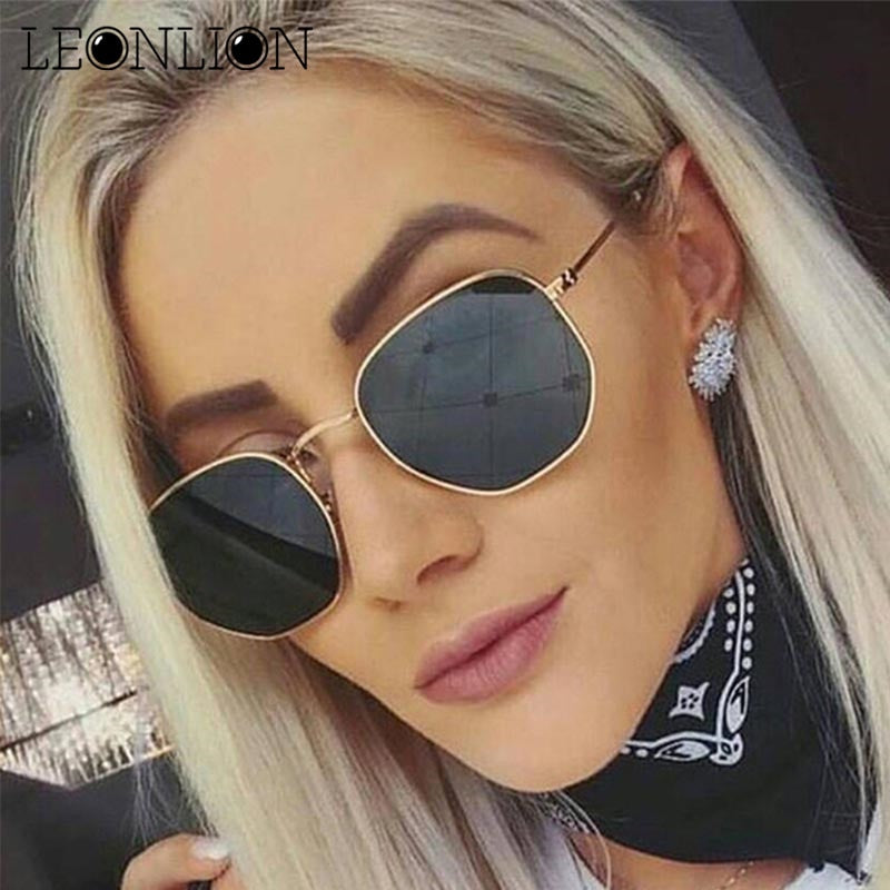 LeonLion 2018 Polygonal Sunglasses Women Glasses Lady Luxury Retro Metal Sun Glasses Vintage Mirror Oculos De Sol Feminino UV400