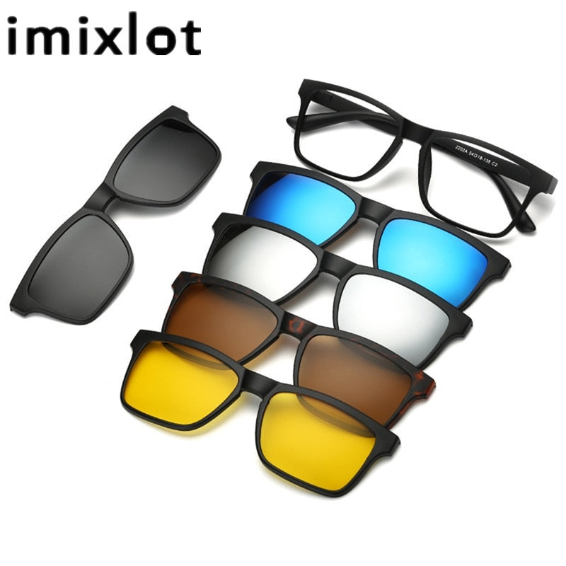IMIXLOT 5 Pieces Clip On Sunglasses Polarized Magnetic Glasses Spectacle Frame Men Women Male Driving Myopia Optical