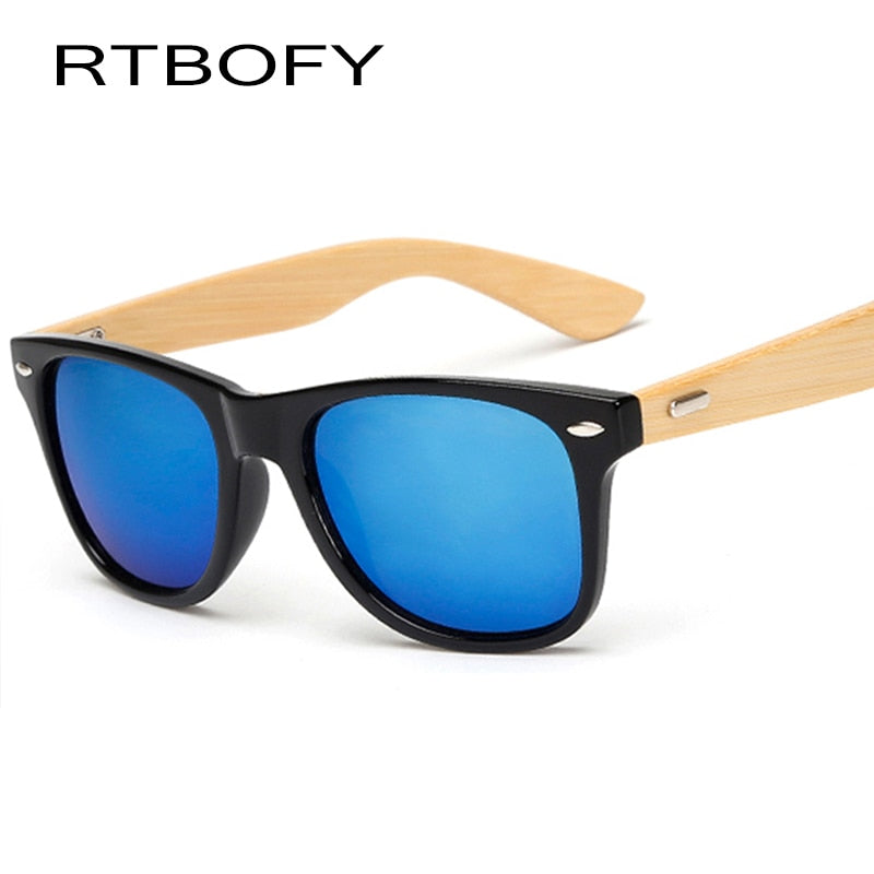 RTBOFY Retro Wood Sunglasses Men Bamboo Sunglass Women Brand Design Sport Goggles Gold Mirror Sun Glasses Shades