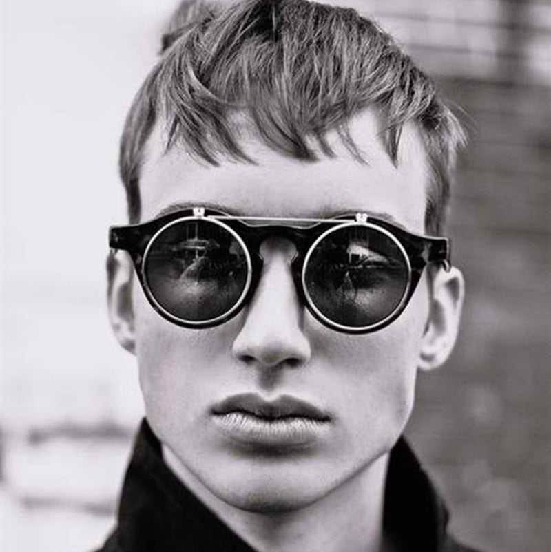 JackJad 2018 Fashion Vintage Round SteamPunk Flip Up Sunglasses Classic Double Layer Clamshell Design Sun Glasses Oculos De Sol