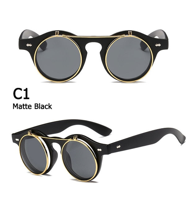 JackJad 2018 Fashion Vintage Round SteamPunk Flip Up Sunglasses Classic Double Layer Clamshell Design Sun Glasses Oculos De Sol