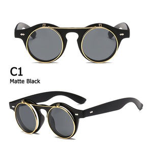 JackJad 2018 Fashion Vintage Round SteamPunk Flip Up Sunglasses Classic Double Layer Clamshell Design Sun Glasses Oculos De Sol