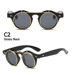 JackJad 2018 Fashion Vintage Round SteamPunk Flip Up Sunglasses Classic Double Layer Clamshell Design Sun Glasses Oculos De Sol