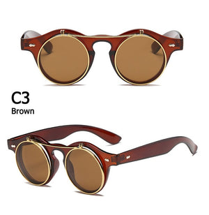 JackJad 2018 Fashion Vintage Round SteamPunk Flip Up Sunglasses Classic Double Layer Clamshell Design Sun Glasses Oculos De Sol