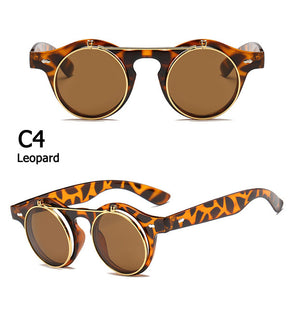 JackJad 2018 Fashion Vintage Round SteamPunk Flip Up Sunglasses Classic Double Layer Clamshell Design Sun Glasses Oculos De Sol