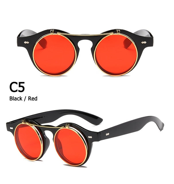 JackJad 2018 Fashion Vintage Round SteamPunk Flip Up Sunglasses Classic Double Layer Clamshell Design Sun Glasses Oculos De Sol