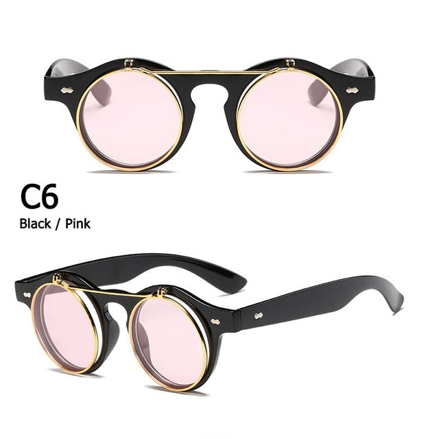 JackJad 2018 Fashion Vintage Round SteamPunk Flip Up Sunglasses Classic Double Layer Clamshell Design Sun Glasses Oculos De Sol