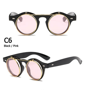 JackJad 2018 Fashion Vintage Round SteamPunk Flip Up Sunglasses Classic Double Layer Clamshell Design Sun Glasses Oculos De Sol