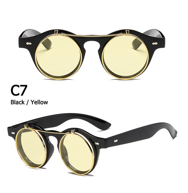 JackJad 2018 Fashion Vintage Round SteamPunk Flip Up Sunglasses Classic Double Layer Clamshell Design Sun Glasses Oculos De Sol