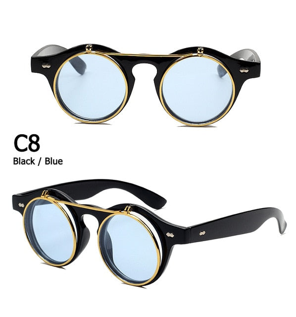 JackJad 2018 Fashion Vintage Round SteamPunk Flip Up Sunglasses Classic Double Layer Clamshell Design Sun Glasses Oculos De Sol