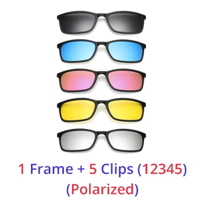 Ralferty Polarized Sunglasses Men Women 5 In 1 Magnetic Clip On Glasses TR90 Optical Prescription Eyewear Frames Eyeglass 8803
