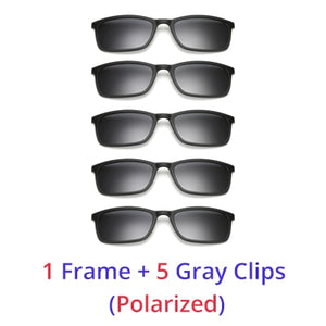 Ralferty Polarized Sunglasses Men Women 5 In 1 Magnetic Clip On Glasses TR90 Optical Prescription Eyewear Frames Eyeglass 8803