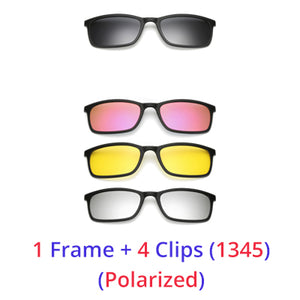 Ralferty Polarized Sunglasses Men Women 5 In 1 Magnetic Clip On Glasses TR90 Optical Prescription Eyewear Frames Eyeglass 8803