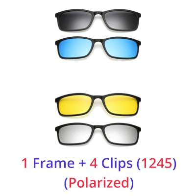 Ralferty Polarized Sunglasses Men Women 5 In 1 Magnetic Clip On Glasses TR90 Optical Prescription Eyewear Frames Eyeglass 8803