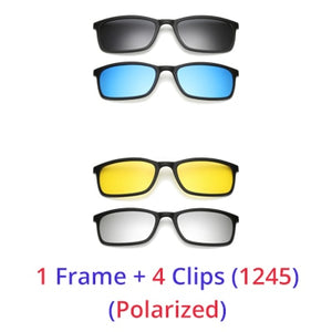 Ralferty Polarized Sunglasses Men Women 5 In 1 Magnetic Clip On Glasses TR90 Optical Prescription Eyewear Frames Eyeglass 8803