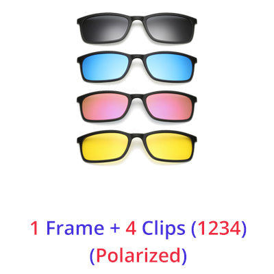 Ralferty Polarized Sunglasses Men Women 5 In 1 Magnetic Clip On Glasses TR90 Optical Prescription Eyewear Frames Eyeglass 8803