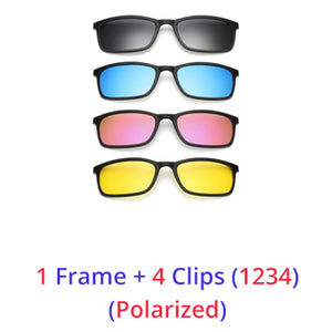 Ralferty Polarized Sunglasses Men Women 5 In 1 Magnetic Clip On Glasses TR90 Optical Prescription Eyewear Frames Eyeglass 8803