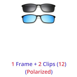 Ralferty Polarized Sunglasses Men Women 5 In 1 Magnetic Clip On Glasses TR90 Optical Prescription Eyewear Frames Eyeglass 8803